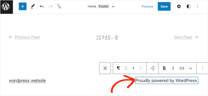 Editing the 'Proudly powered by WordPress' credit using the full site editor