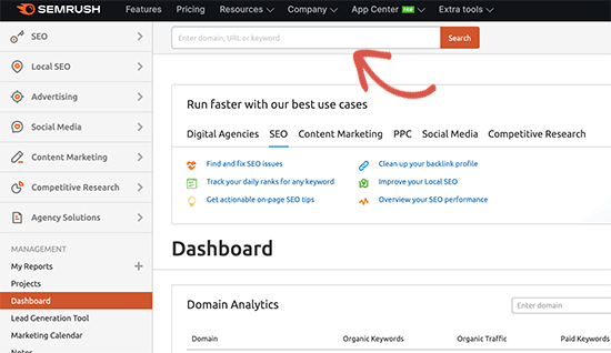 Semrush dashboard